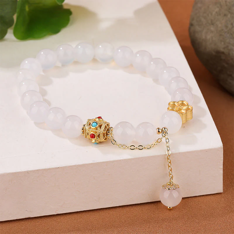 Buddha Stones Natural Red Agate White Agate Peach Blossom Self-acceptance Bracelet