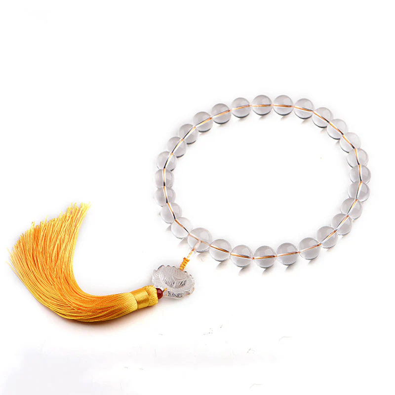 Buddha Stones Natural White Crystal Lotus Wrist Mala Meditation Tassels Pocket Mala Car Decoration