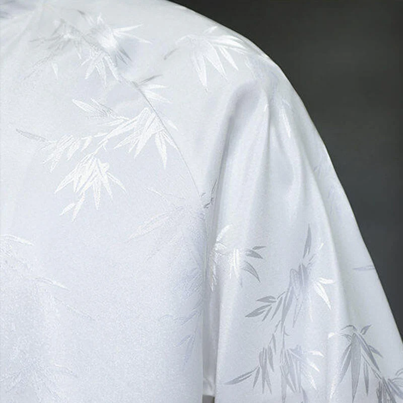 Buddha Stones Jacquard Bamboo Pattern Chinese Frog-Button Stand Collar Tang Suit Men's Cotton Shirt