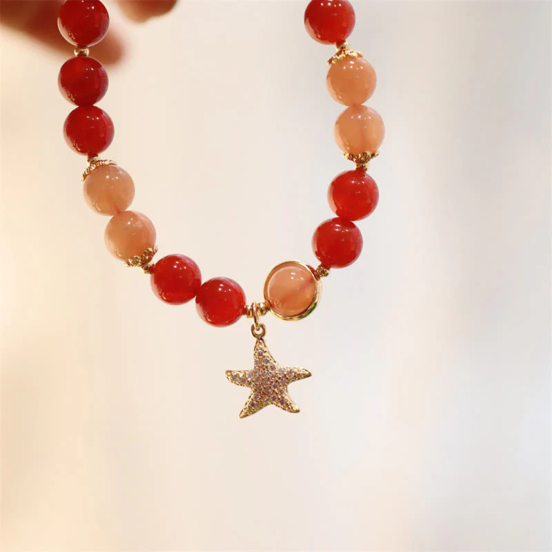 Buddha Stones Sun Stone Peach Moonstone Red Agate Crystal Star Wealth Bracelet