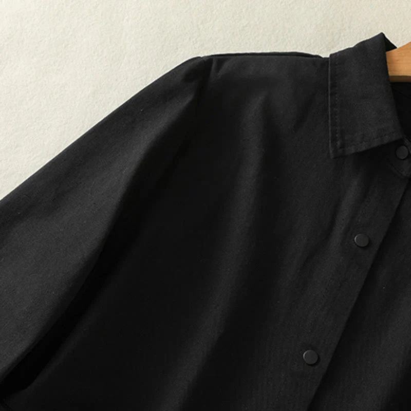 Buddha Stones Plain Button Design Stand Collar Women's Cotton Jacket