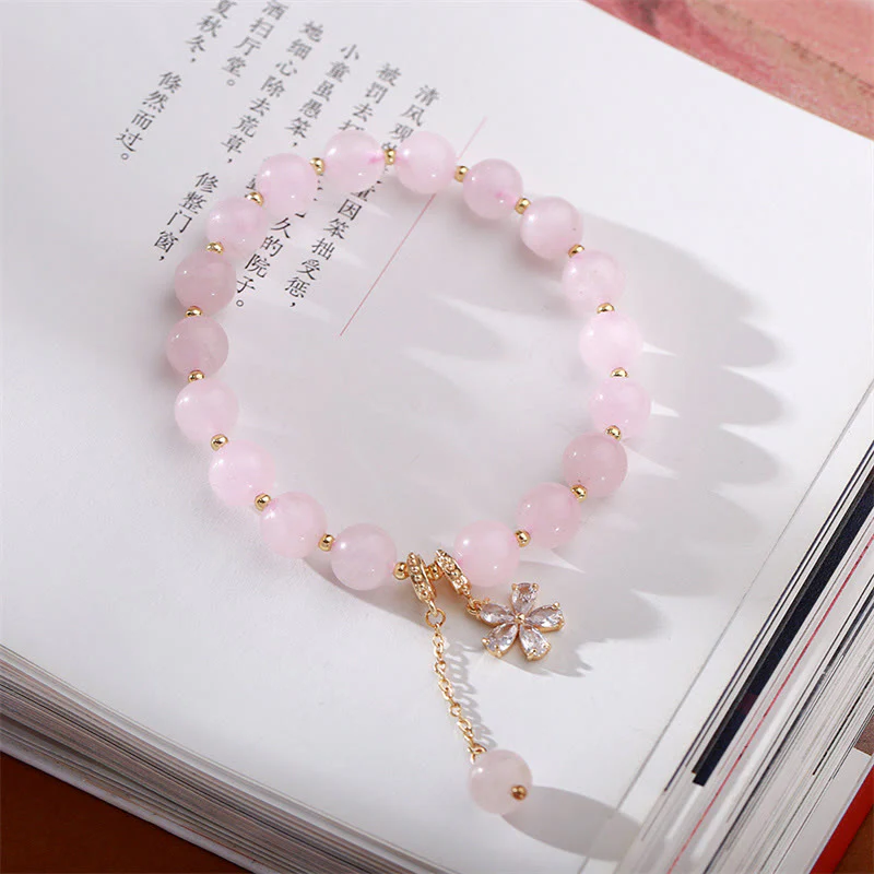Buddha Stones Natural Pink Crystal Plum Blossom Love Bracelet
