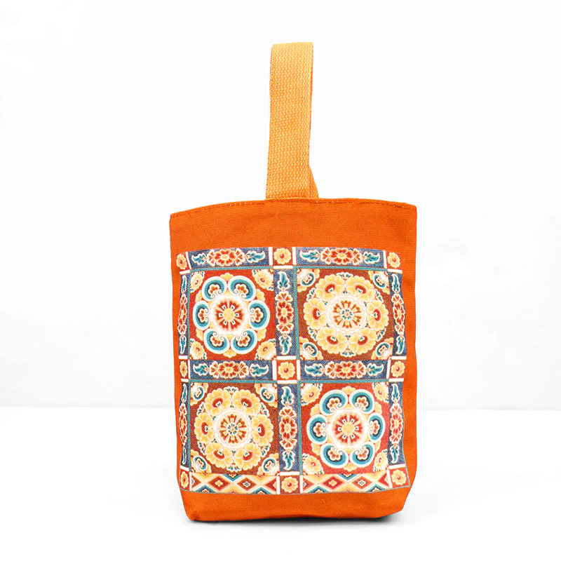 Buddha Stones Dunhuang Flying Apsaras Lotus Buddha Statues Canvas Handbag