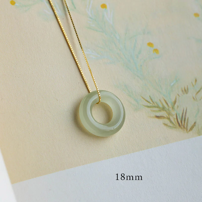 Buddha Stones Natural Round Jade Peace Buckle Luck Abundance Necklace Pendant