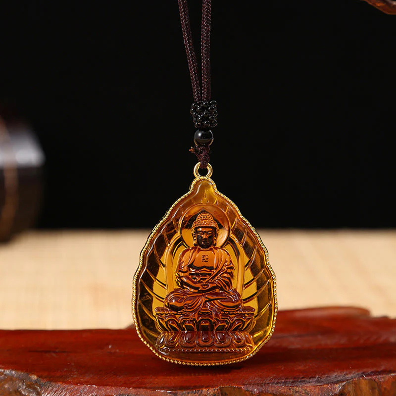 Buddha Stones Tibetan Buddha Liuli Crystal Serenity Necklace Pendant