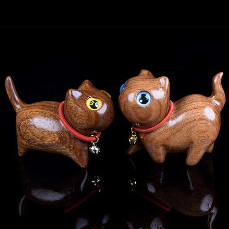 Buddha Stones Rosewood Carving Cat Warmth Home Decoration