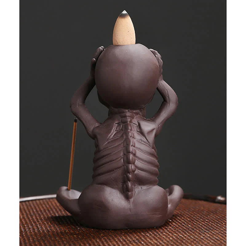 Buddha Stones Little Skull Ghost Purple Clay Backflow Smoke Fountain Peace Incense Burner Decoration