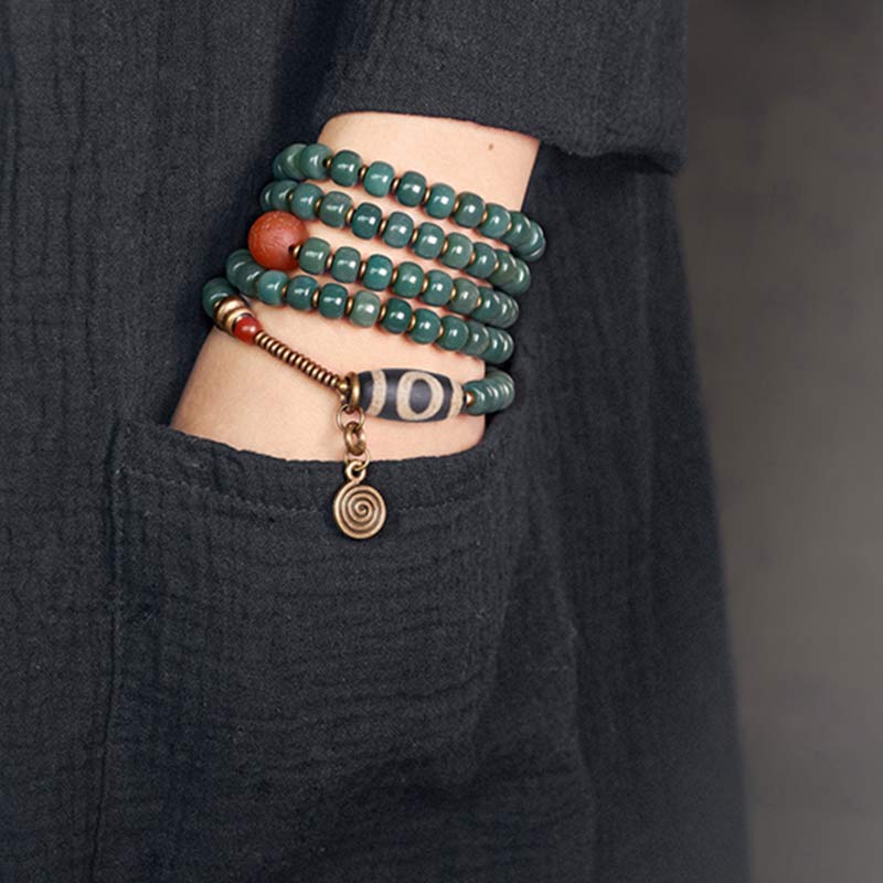 Buddha Stones 108 Mala Beads Bodhi Seed Dzi Bead Wisdom Bracelet