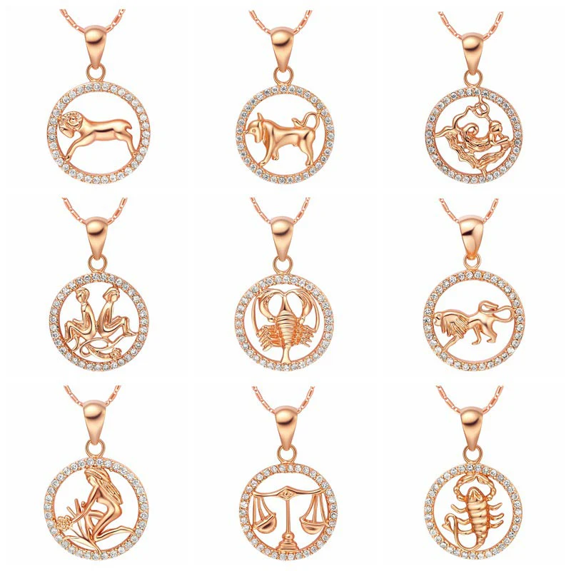 12 Constellations of the Zodiac Rhinestone Luck Necklace Chain Pendant (Extra 30% Off | USE CODE: FS30)
