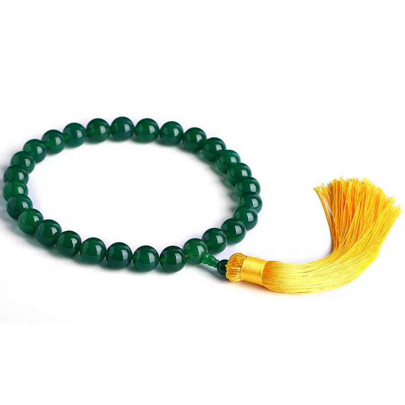 Buddha Stones Natural Green Agate Wrist Mala Power Tassels Pocket Mala Car Decoration