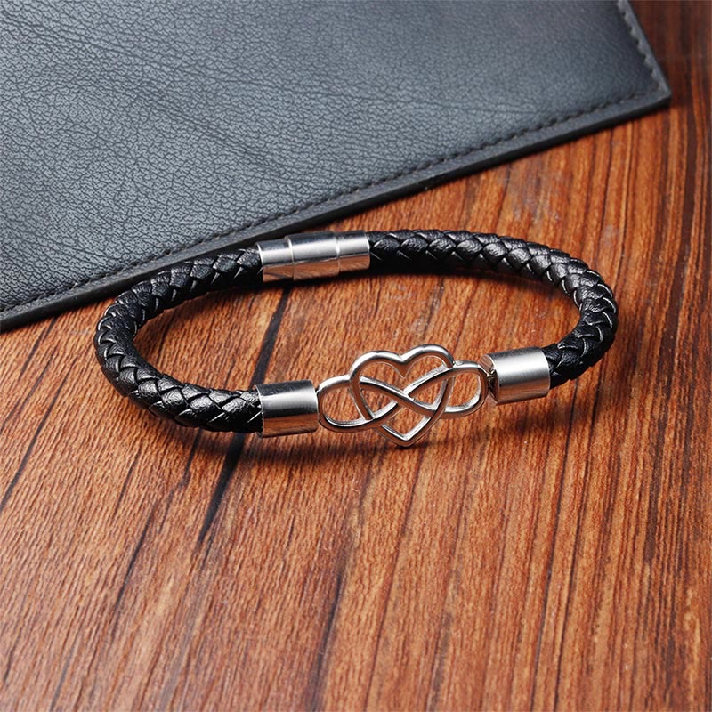 Buddha Stones Geometric Leather Titanium Steel Strengthen Buckle Bracelet