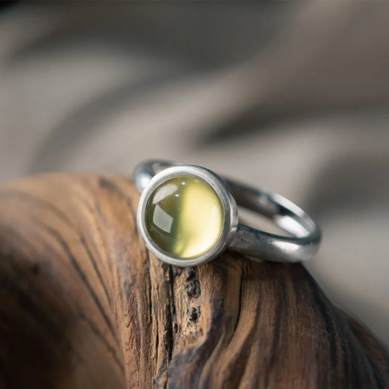Buddha Stones Natural 925 Sterling Silver Prehnite Citrine Adjustable Happiness Ring