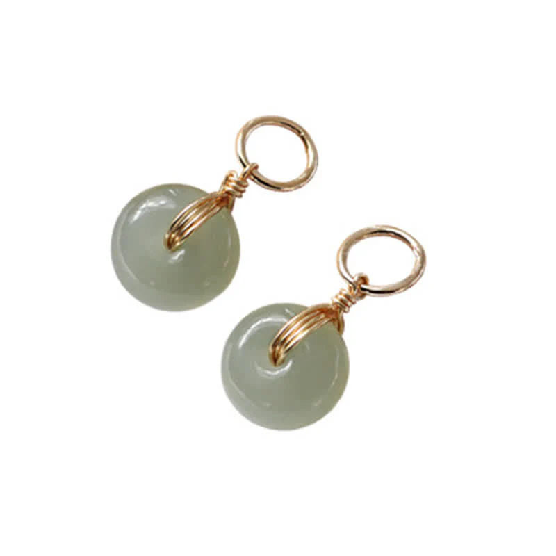 Buddha Stones Round Jade Peace Buckle Luck Drop Earrings