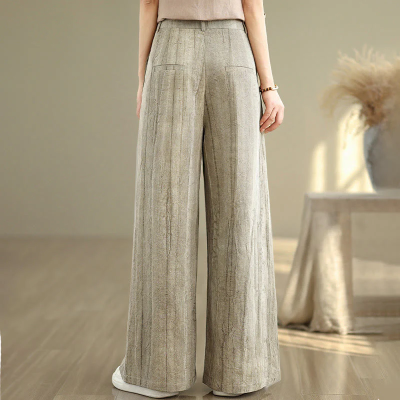 Buddha Stones Casual Tan Women's Cotton Elastic Waist  Wide Leg Pants With Pockets