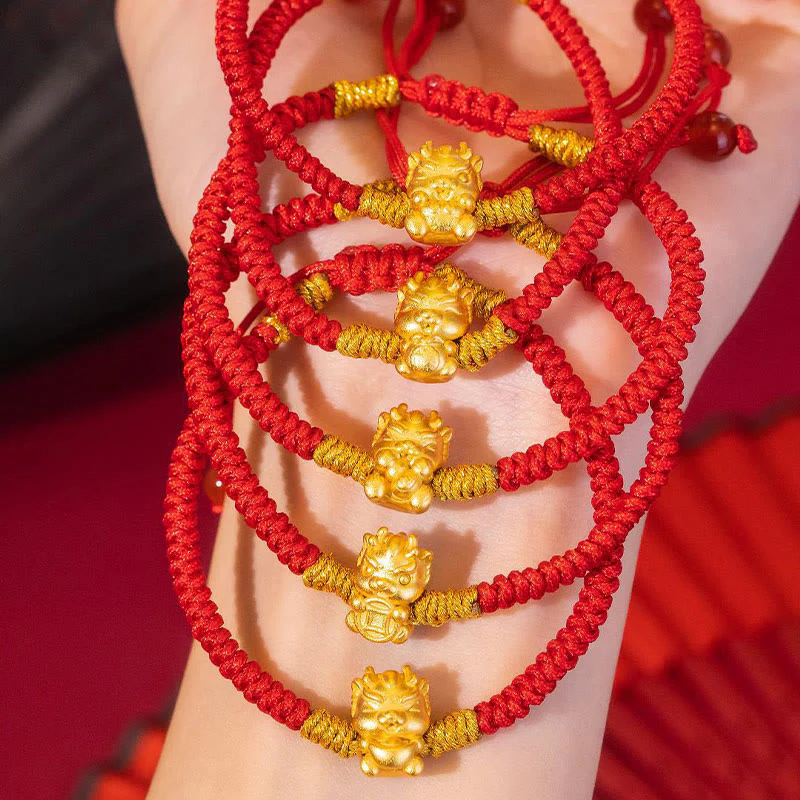 Buddha Stones 999 Sterling Silver Year of the Dragon Copper Coin Fortune Dragon Fu Character Luck Handcrafted Red String Braided Bracelet (Extra 30% Off | USE CODE: FS30)