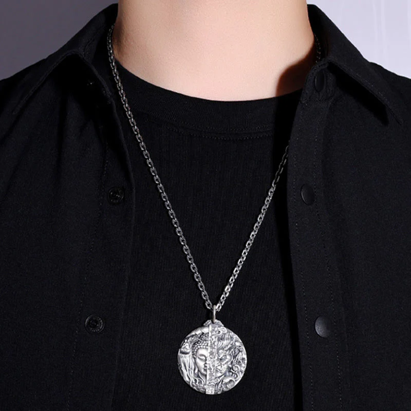 Buddha Stones Copper Buddha Demon Pattern Compassion Pendant Necklace