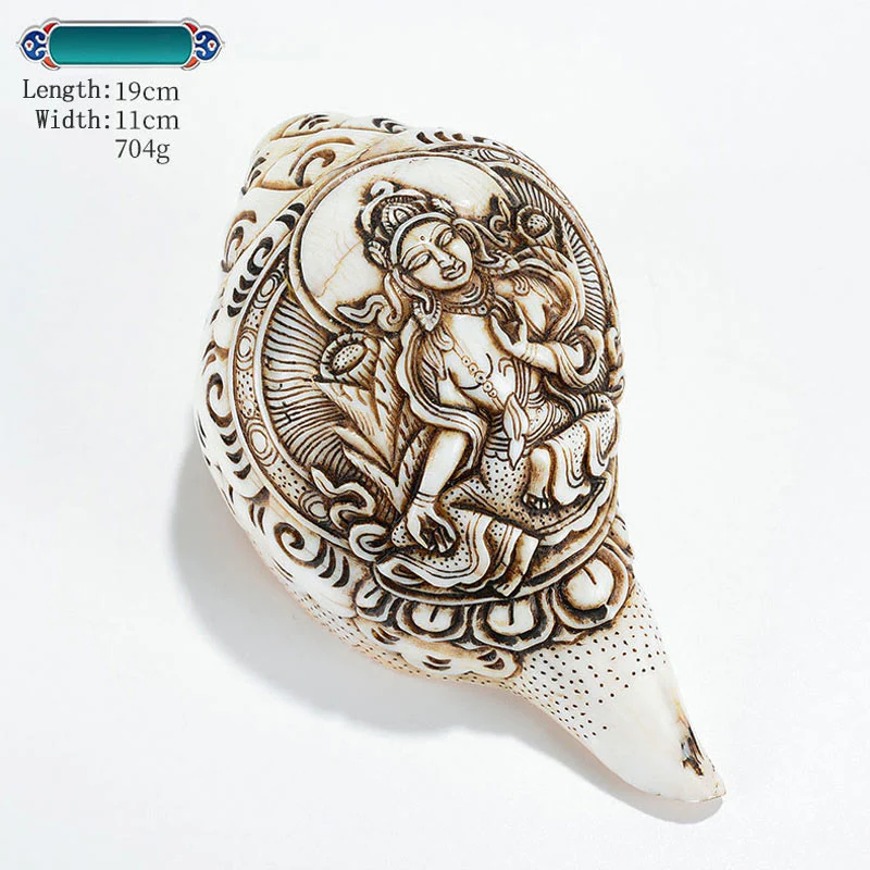 Buddha Stones Tibetan Handmade Engraved Shankha Buddha Avalokitesvara Conch Shell Wealth Decoration