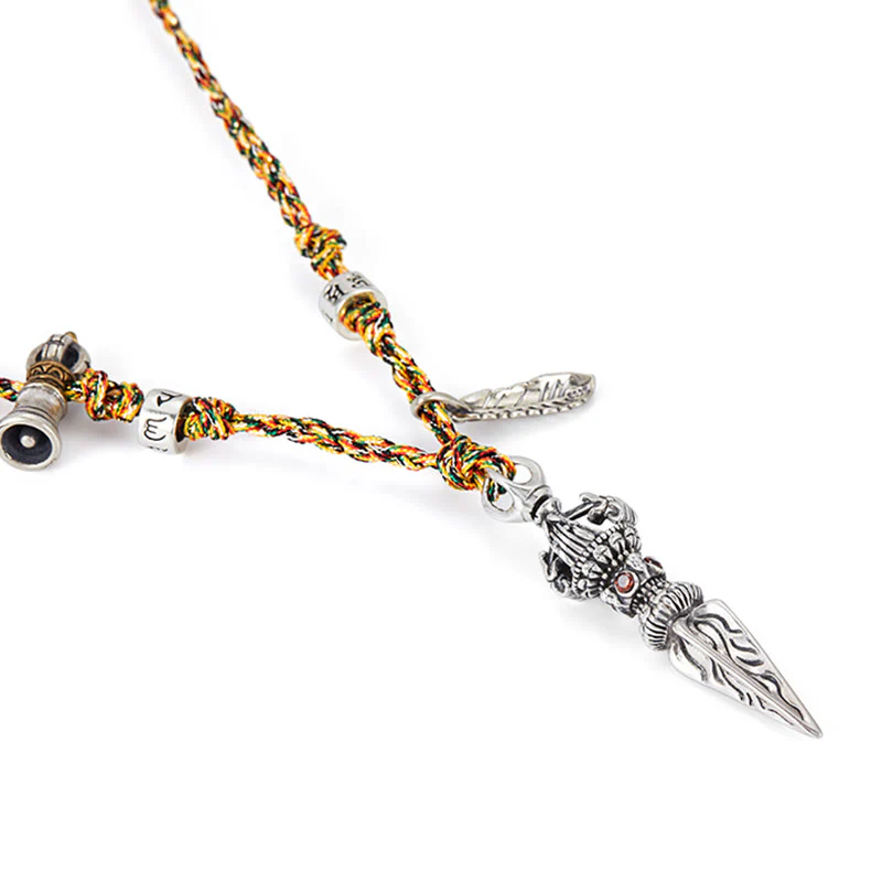 Buddha Stones Tibetan Handmade 925 Sterling Silver Dorje Vajra Om Mani Padme Hum Feather Strength Necklace Pendant
