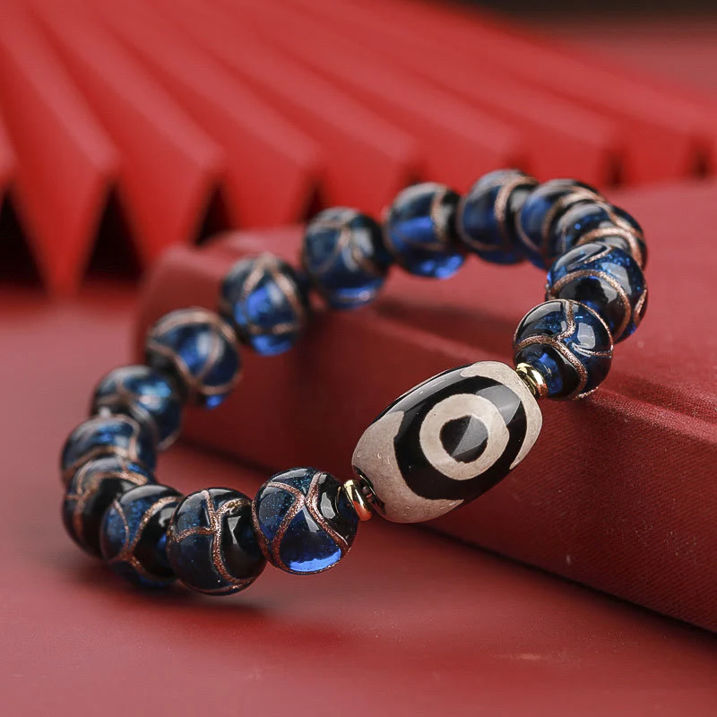 Buddha Stones Tibetan Nine-Eye Dzi Bead Three-eyed Dzi Bead Liuli Glass Bead Wealth Bracelet
