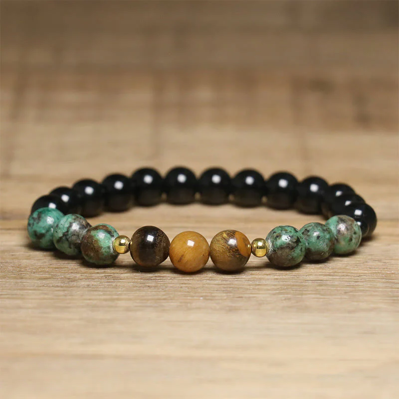 Buddha Stones Turquoise Tiger Eye Beads Glass Balance Serenity Bracelet