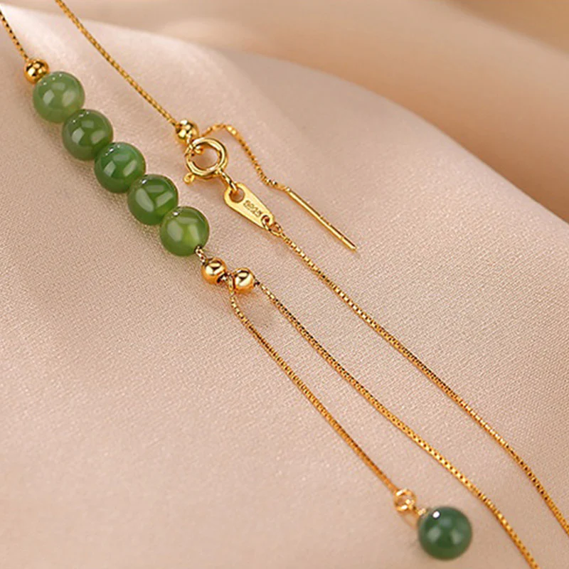 Buddha Stones 925 Sterling Silver Cyan Jade Beads Healing Necklace Pendant