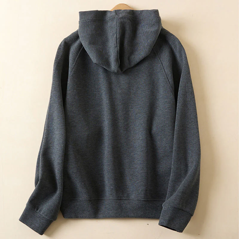 Buddha Stones Plain Buttons Women's Cotton Hooded Jacket With Pockets