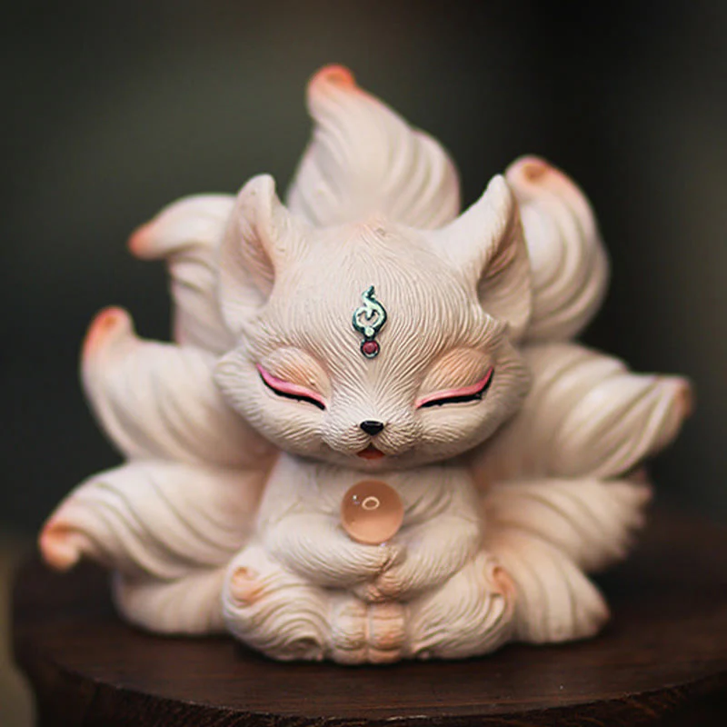 Buddha Stones Mini Nine Tailed Fox Luck Resin Home Desk Decoration