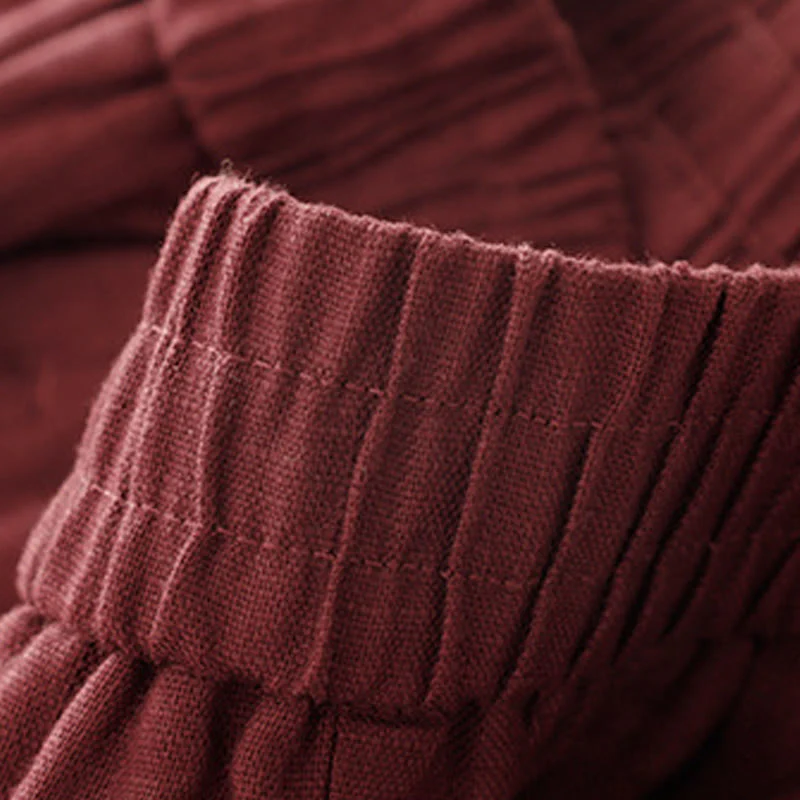 Buddha Stones Summer Plain Women's Cotton Linen Harem Pants With Pockets