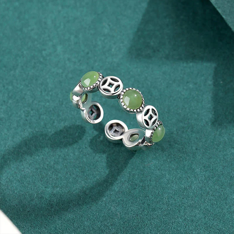 Buddha Stones Jade South Red Agate Copper Coin Prosperity Luck Open Ring