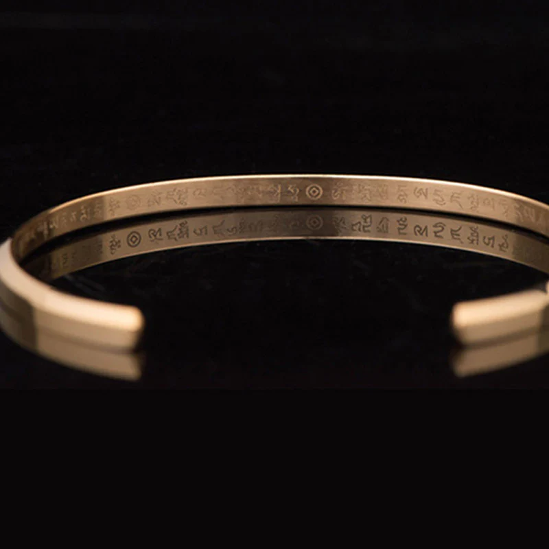 Buddha Stones Six True Words Engraving Titanium Steel Blessing Protection Bracelet