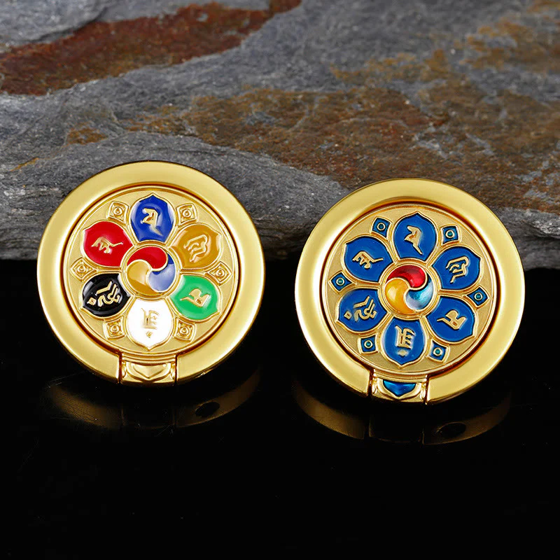 Buddha Stones Tibetan Om Mani Padme Hum Peace Phone Ring Bracket Universal Phone Holder Decorations