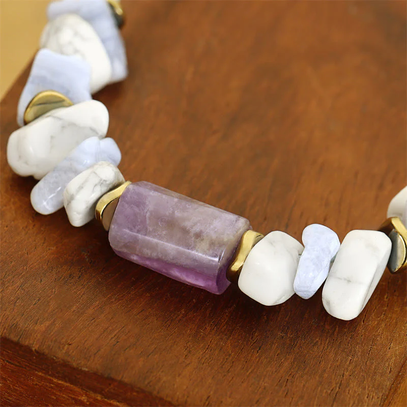 Buddha Stones De-Stress Amethyst Blue Lace Agate Howlite Healing Bracelet
