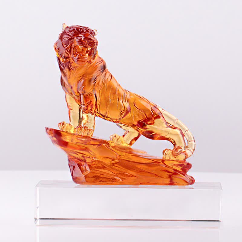 Buddha Stones Handmade Liuli Crystal Tiger Art Piece Protection Home Decoration