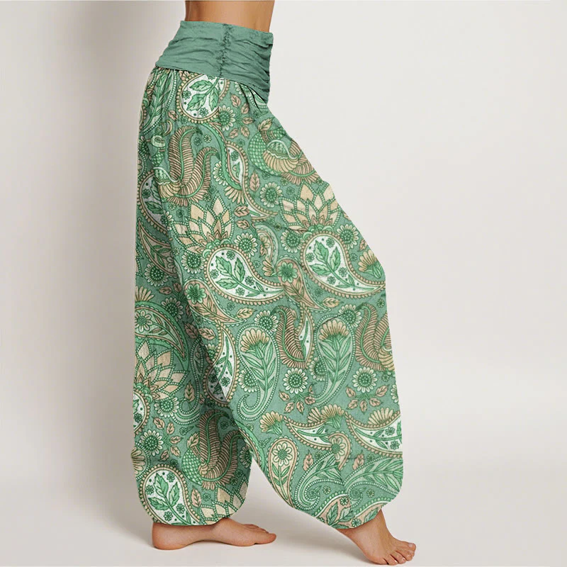Buddha Stones Cashew Flower Peacock Sunflower Design Women's Elastic Waist Harem Pants
