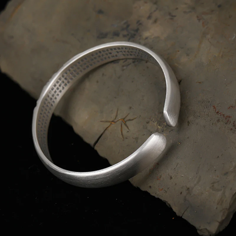 Buddha Stones 999 Sterling Silver Buddha Head Heart Sutra Serenity Bracelet Bangle