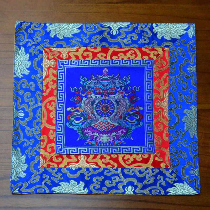 Buddha Stones Prayer Altar Mat Meditation Strength Endless Knot Vajra Man-Bcu Kalachakra Auspicious Symbols