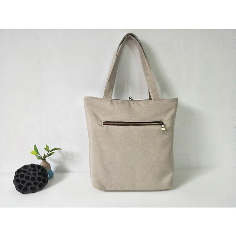 Buddha Stones Pear Flower Plum Peach Blossom Bamboo Embroidery Canvas Large Capacity Shoulder Bag Tote Bag