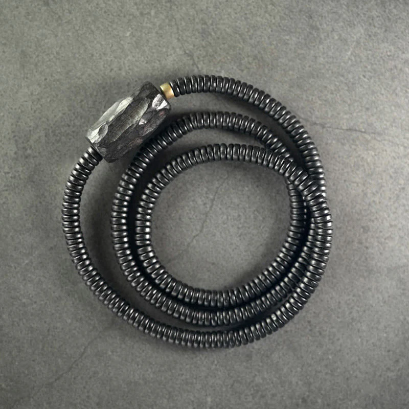 Buddha Stones Ebony Wood Copper Brass Balance Triple Wrap Bracelet