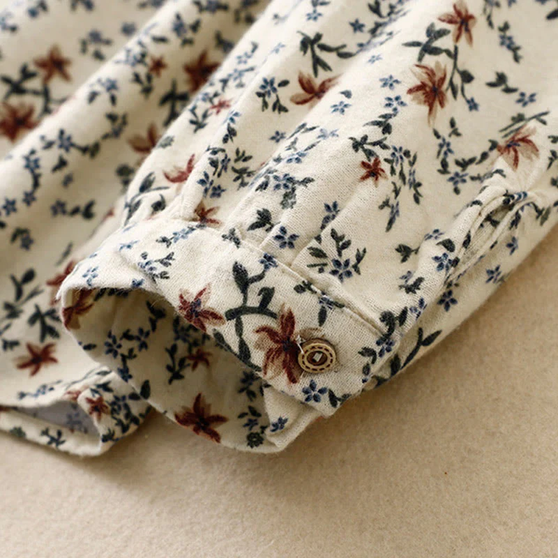 Buddha Stones Casual Florals Crew Neck Cotton Linen Women's Shirt