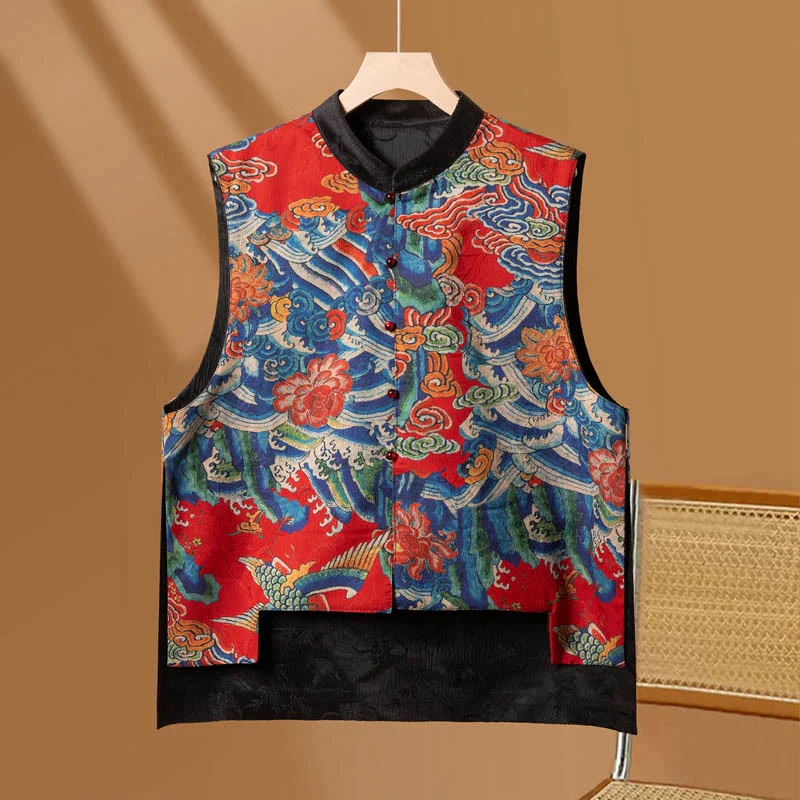 Buddha Stones Vintage Embroidery Flower Cloud Pattern Vest
