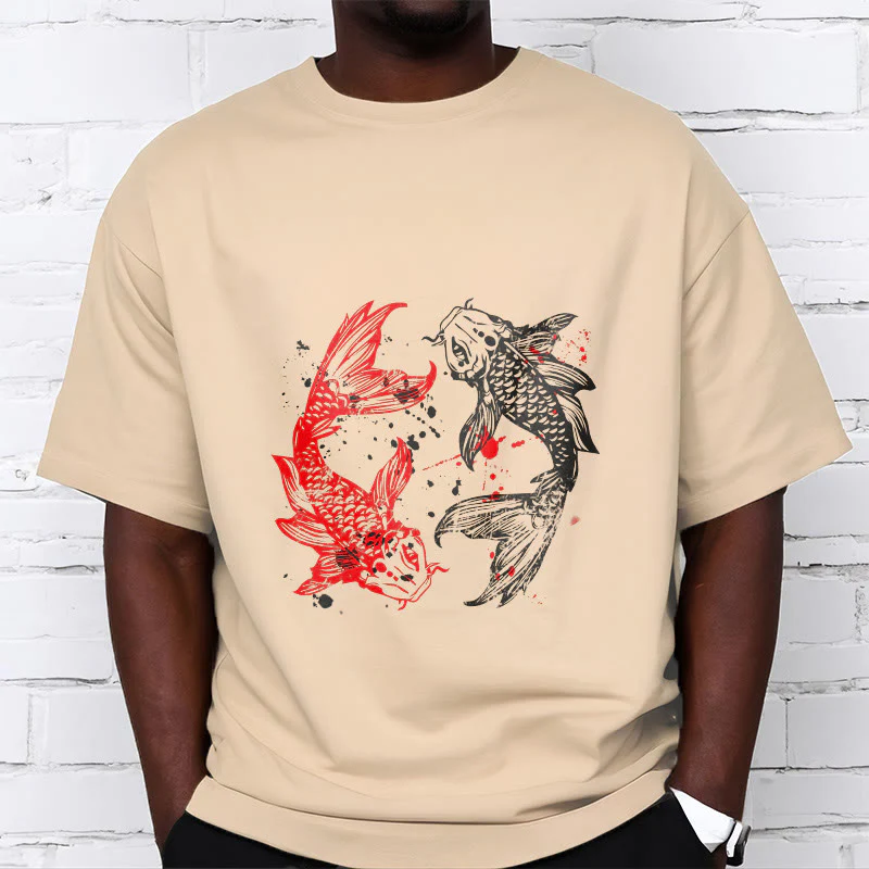Buddha Stones Red Black Koi Fish Tee T-shirt
