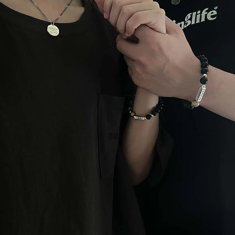 Buddha Stones Natural Black Obsidian Tiger's Eye Six True Words 'om Mani Padme Hum' Strength Love Bracelet