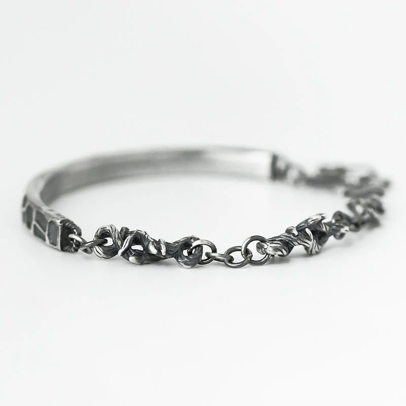 Buddha Stones Sterling Silver Hammer Pattern Thorns Protection Half Bracelet