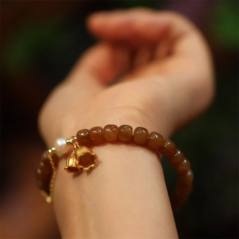 Buddha Stones 925 Sterling Silver Natural Hetian Jade Lily Of The Valley Charm Bracelet