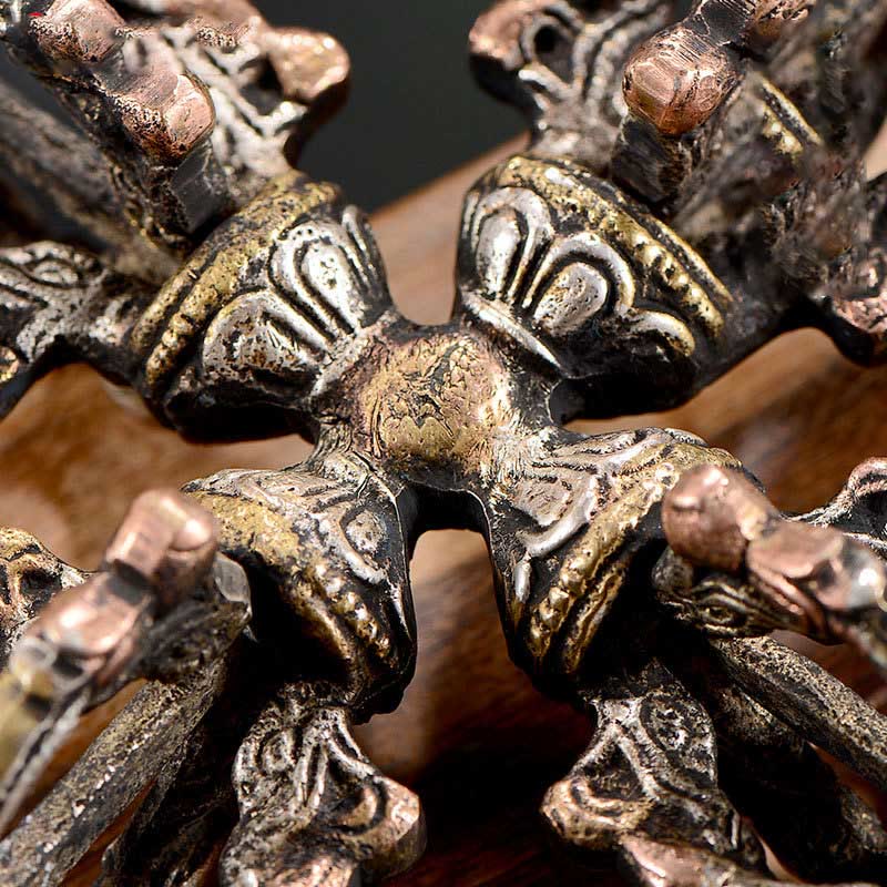 Buddha Stones Tibetan Handmade 5 Prong Double Dorje Copper Iron Thunderbolt Strength Vajra