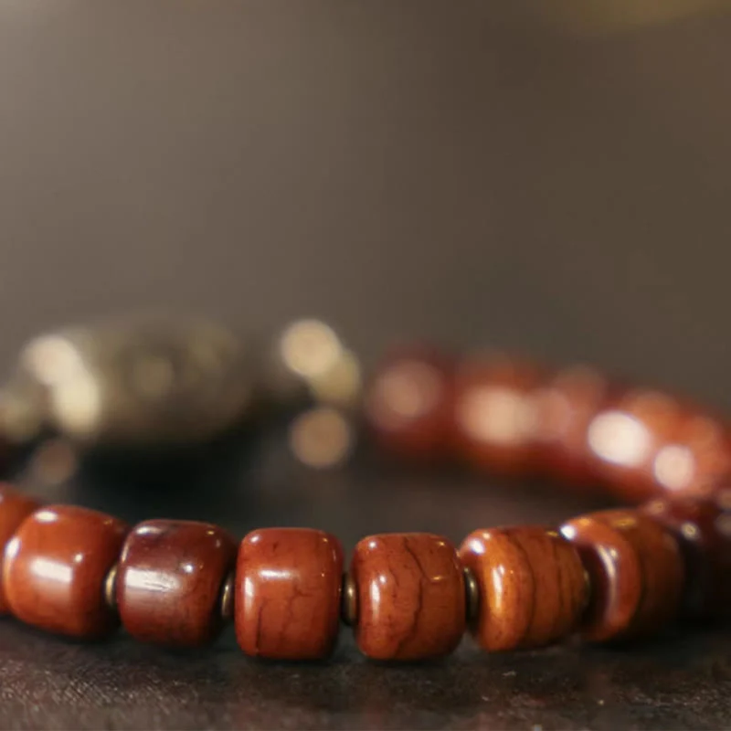 Buddha Stones Bone Beads Dzi Shape Copper Cone Pendant Strength Bracelet
