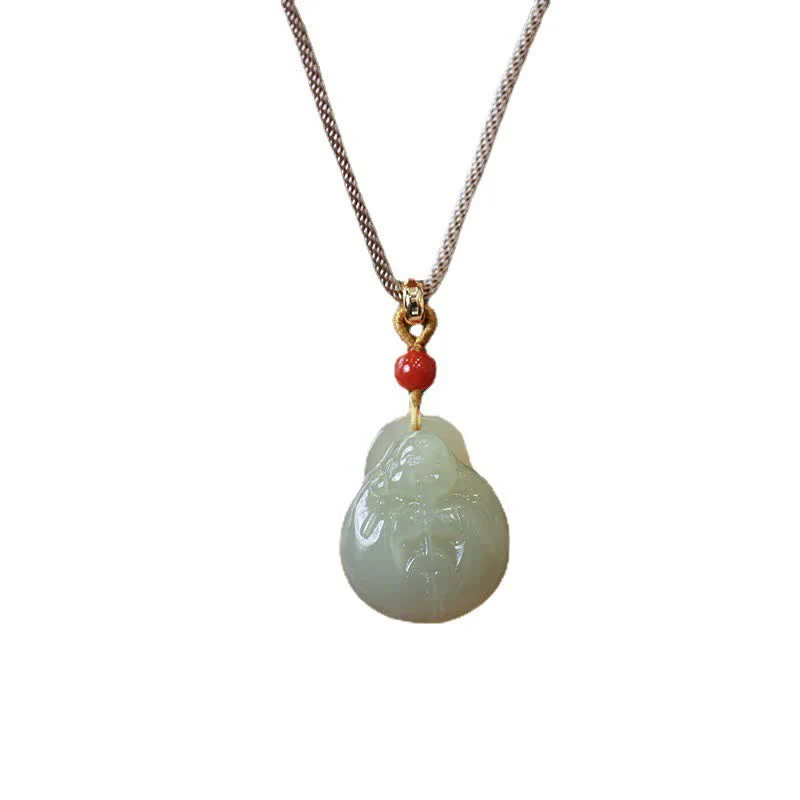 Buddha Stones Laughing Buddha Hetian Jade Wealth Prosperity String Necklace Pendant
