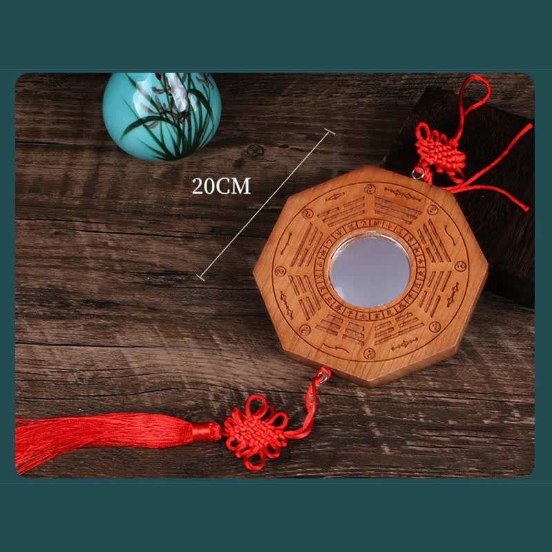 Buddha Stones Feng Shui Bagua Map Peach Wood Five-Emperor Coins Chinese Knotting Balance Energy Map Mirror