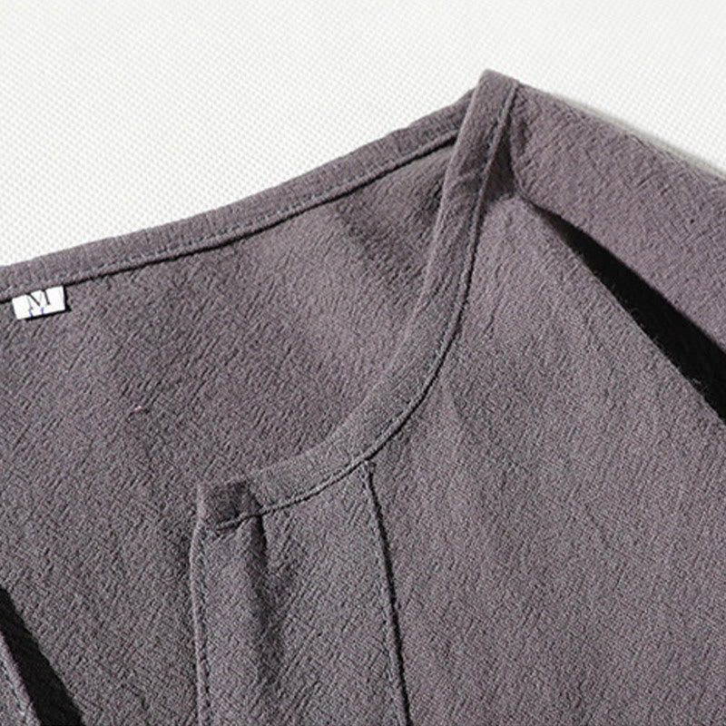 Buddha Stones 2Pcs Plain Notched Collar T-Shirt 7-8 Length Wide Leg Shorts With Pockets Cotton Linen Men's Meditation Cloth Set