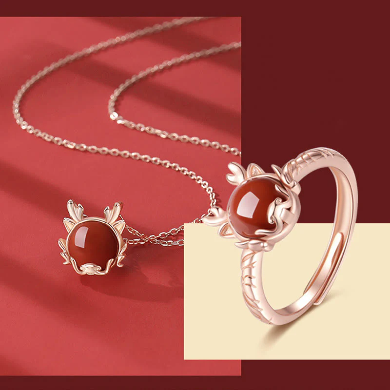 ❗❗❗A Flash Sale- Buddha Stones 925 Sterling Silver Year of the Dragon Cinnabar Red Agate Dragon Protection Bracelet Necklace Pendant Earrings Ring